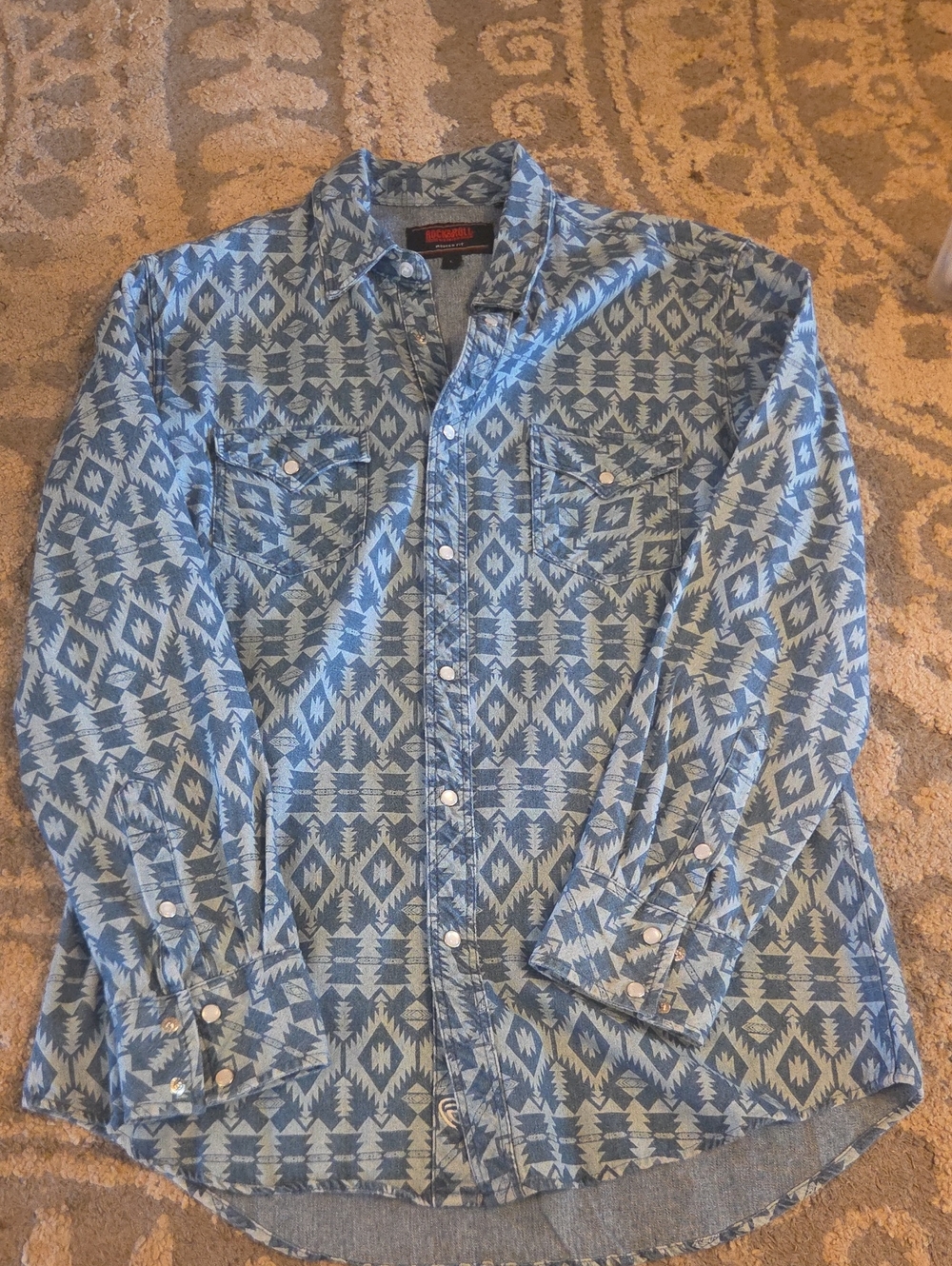 Rock N Roll Men's Blue Patterned Button-Up Shirt